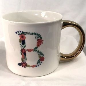 NWOT OpalHouse "B" Initial Mug Cup Floral Letter w/ Gold Handle White Porcelain